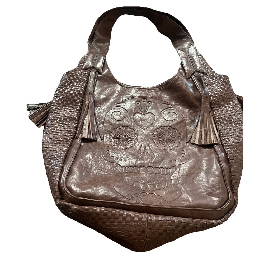Loungefly Sugar Skull Brown Lattice Large Tote Bag Y2K Purse 16x18 Retro Purse